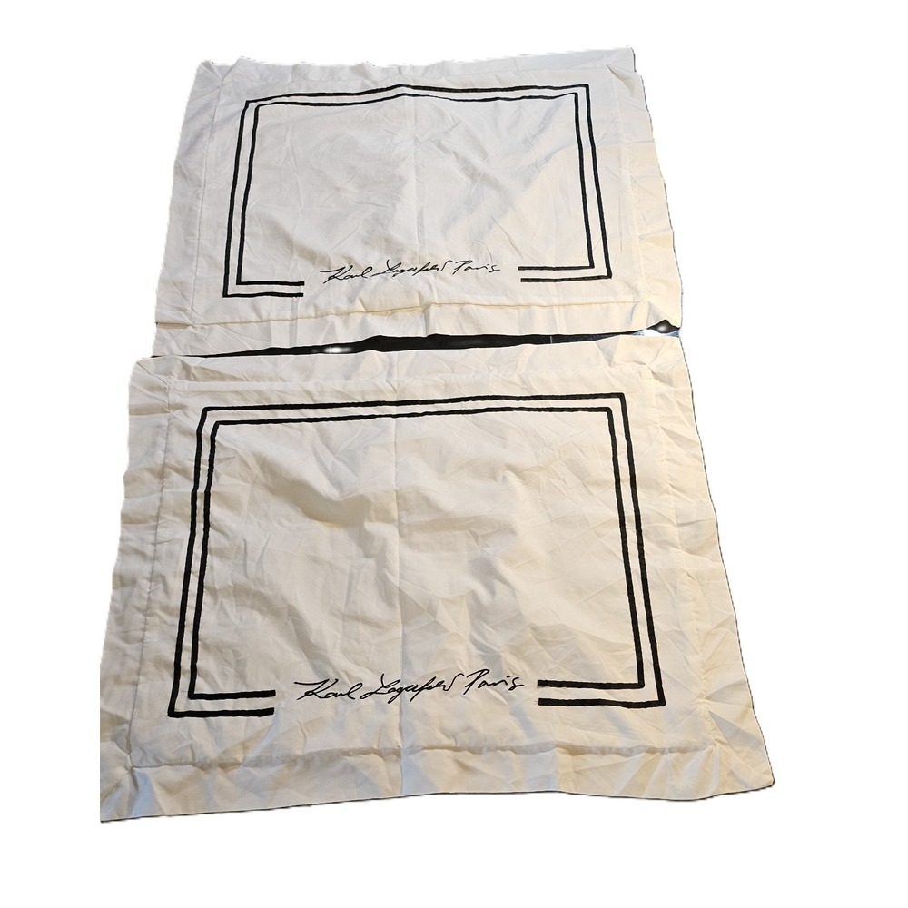 Karl Lagerfeld Paris Pillow Cases X 2 White With Black Trim Logo Standard Size